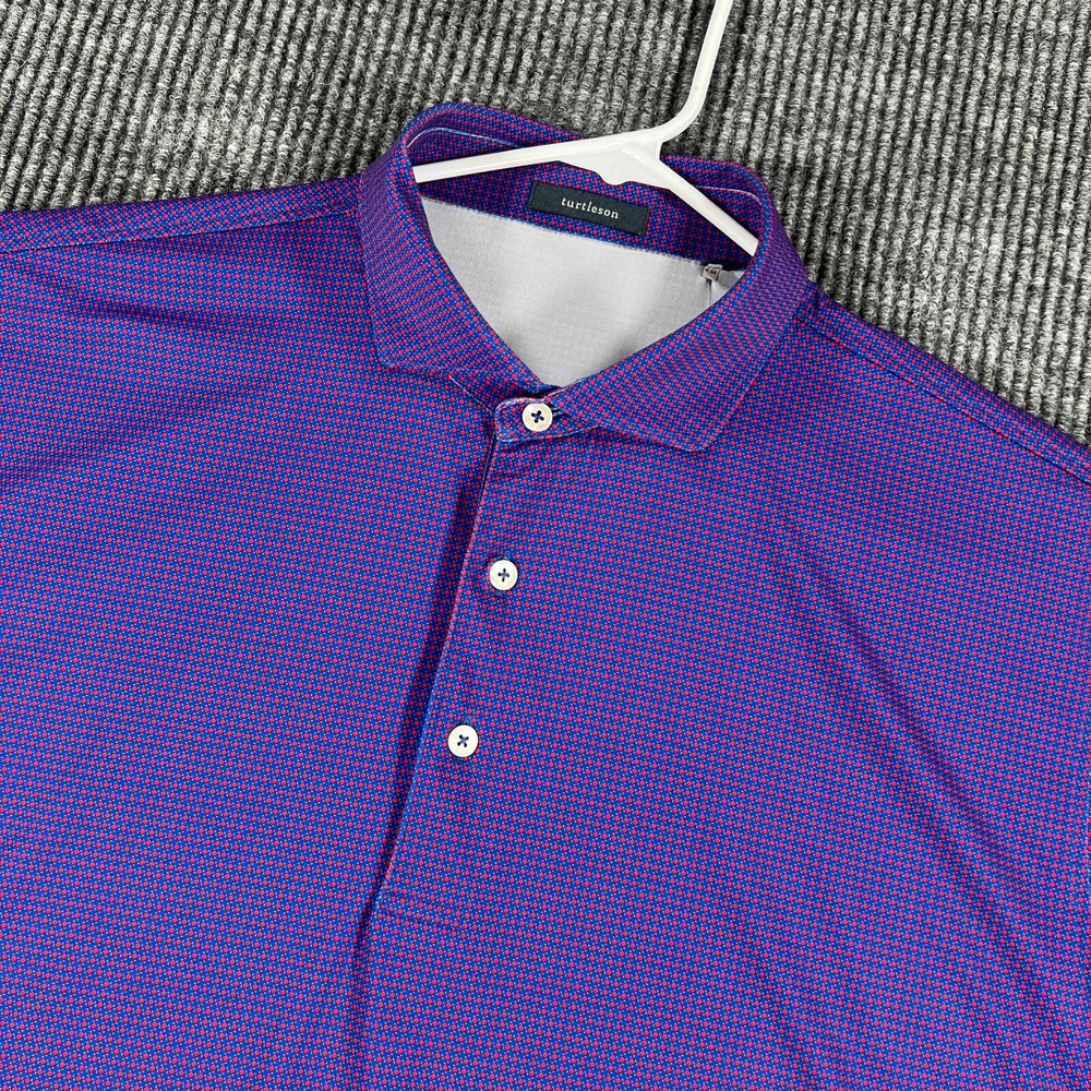 Turtleson Polo Shirt Mens Large Purple Geometric Short Sleeve Golf Performance